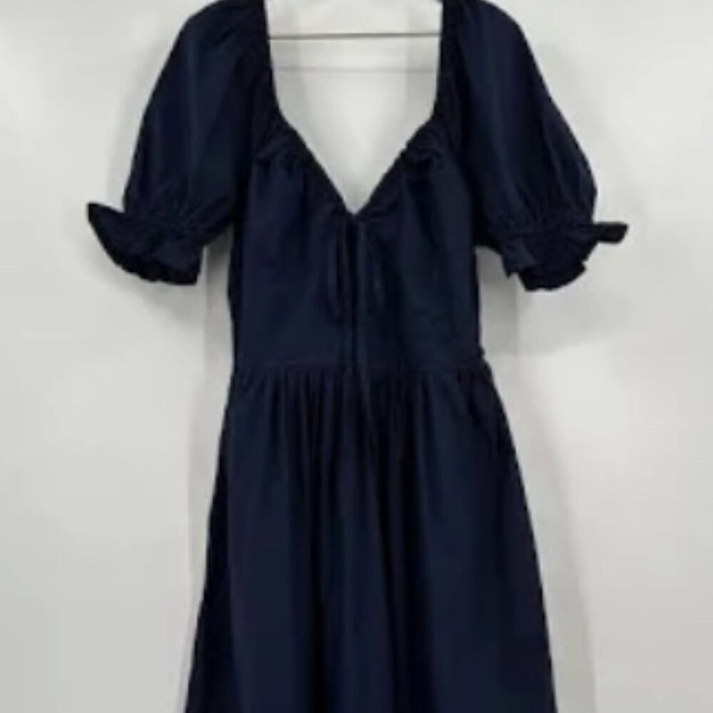 Quince Organic100% Cotton Puff Sleeve Midi Dress In Navy #23 - Picture 4 of 7